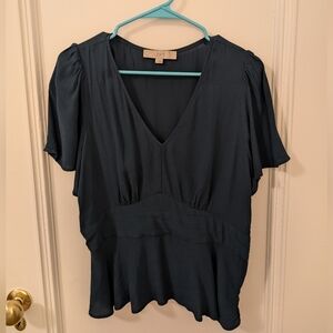 Loft Dark Green Short Sleeve Blouse Top size 6